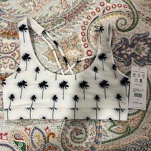 Spiritual Gangster studio sports bra. Size small. White/black palm trees. NWT.